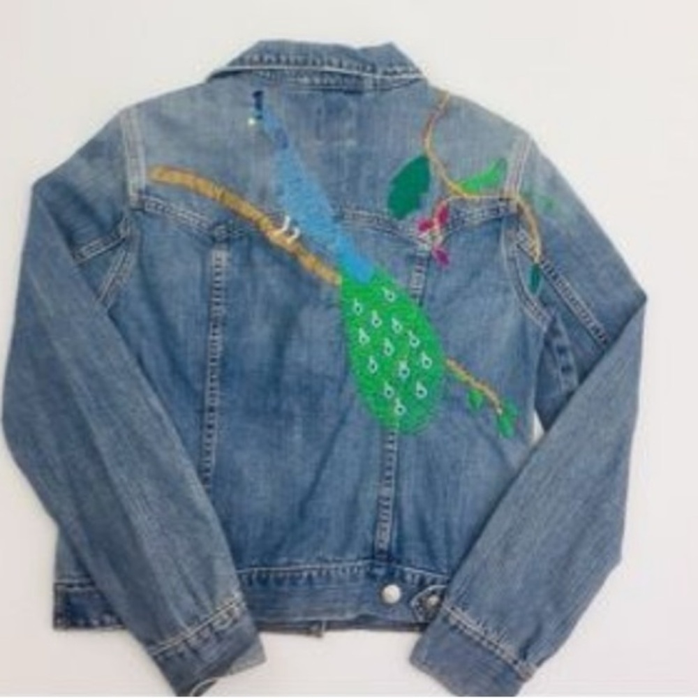Y2K Gap Embroidered Peacock Denim Jacket Size Small